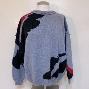 Vintage Handmade Grey Acrylic Knit Crew Neck Sweater L